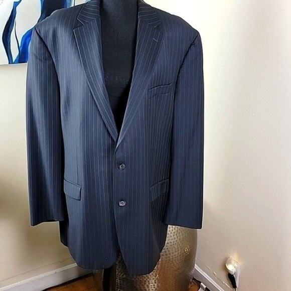 Lauren Ralph Lauren Pinstripe Wool Suit Jacket Blazer 48L Blue Navy Two Button - Picture 4 of 15